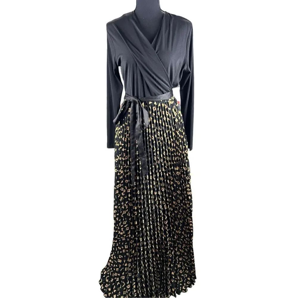 Lularoe Deanne Elegant Wrap Gold & Black Belted Maxi Cocktail Dress Size Medium